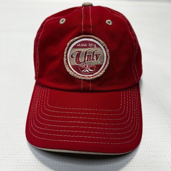 Vintage UNLV Runnin Reb Mustache Adjust Hat Team Starter Embroidered Red Tan - Picture 1 of 8